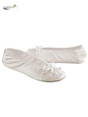 Satin Ballerina Slippers with Embroidered Pearl - Soft Sole, Lightweight